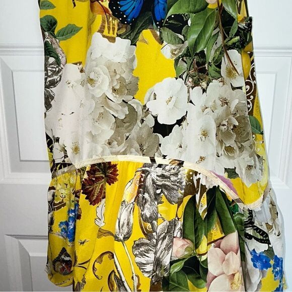 Roberto Cavalli Yellow Printed Silk Lace Detail Halter Floral Mix Print Top - Picture 13 of 15